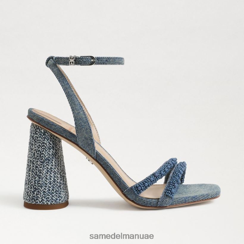 غسلها باللون الأزرق الجديد أحذية Sam Edelman نحيف صندل بكعب عريض من الخرز من كيا 246L6T486