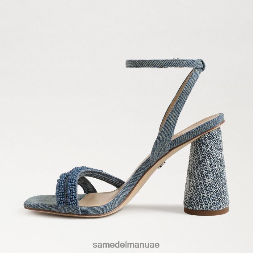 غسلها باللون الأزرق الجديد أحذية Sam Edelman نحيف صندل بكعب عريض من الخرز من كيا 246L6T486
