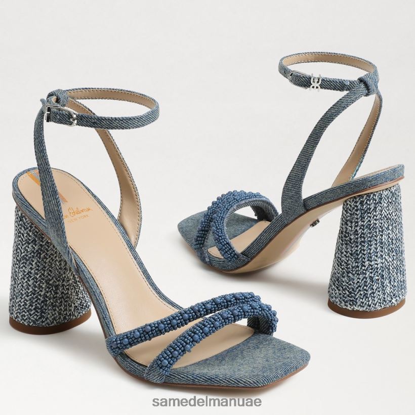 غسلها باللون الأزرق الجديد أحذية Sam Edelman نحيف صندل بكعب عريض من الخرز من كيا 246L6T486