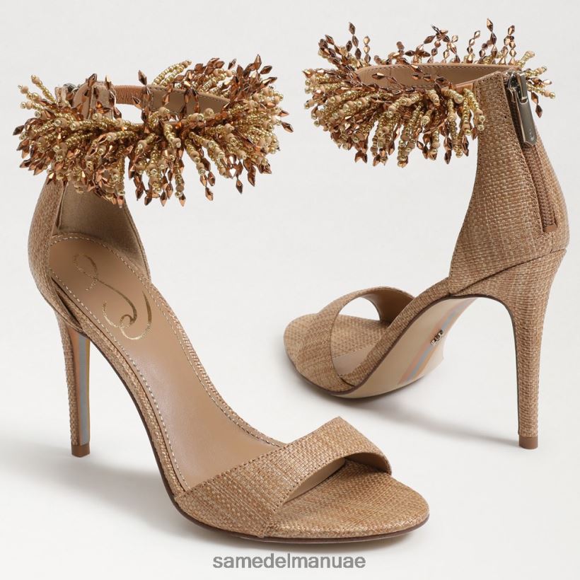 برتقالي تان أحذية Sam Edelman نحيف جيلي مطرز كعب حزام الكاحل 246L6T603