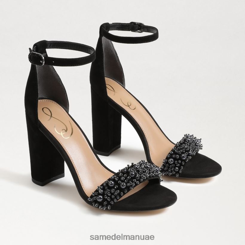 جلد الغزال الأسود أحذية Sam Edelman نحيف صندل بكعب عريض من يارو بيرلا 246L6T619
