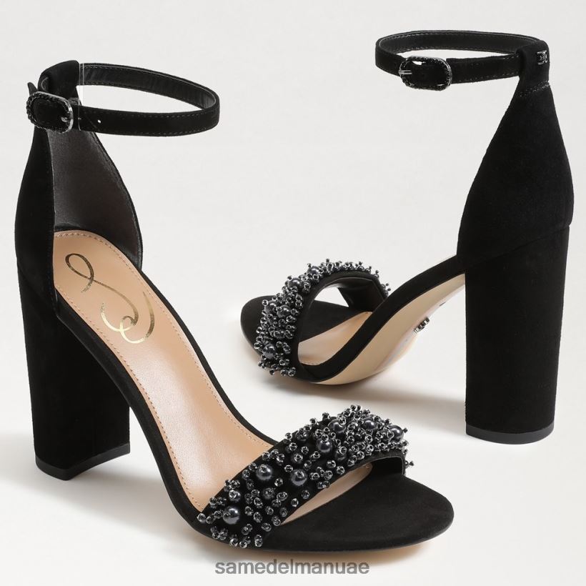 جلد الغزال الأسود أحذية Sam Edelman نحيف صندل بكعب عريض من يارو بيرلا 246L6T619