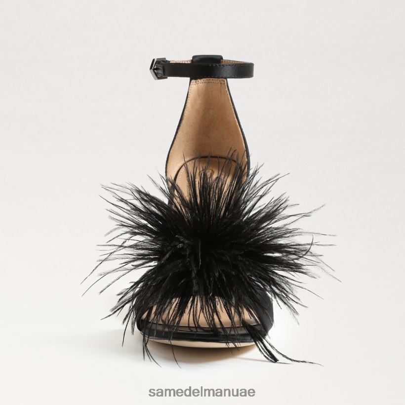 الساتان الأسود أحذية Sam Edelman نحيف صندل بكعب من ريش يارو 246L6T763