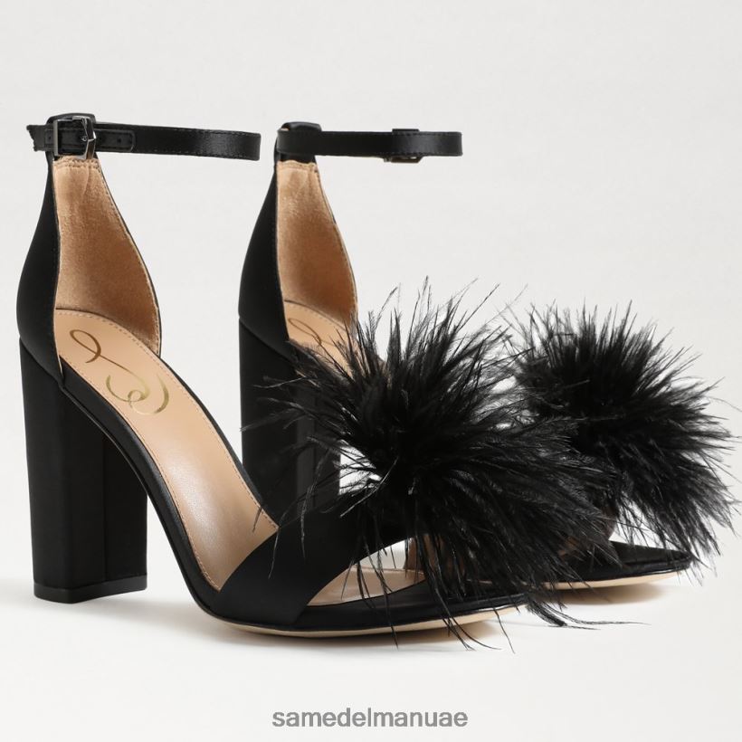 الساتان الأسود أحذية Sam Edelman نحيف صندل بكعب من ريش يارو 246L6T763