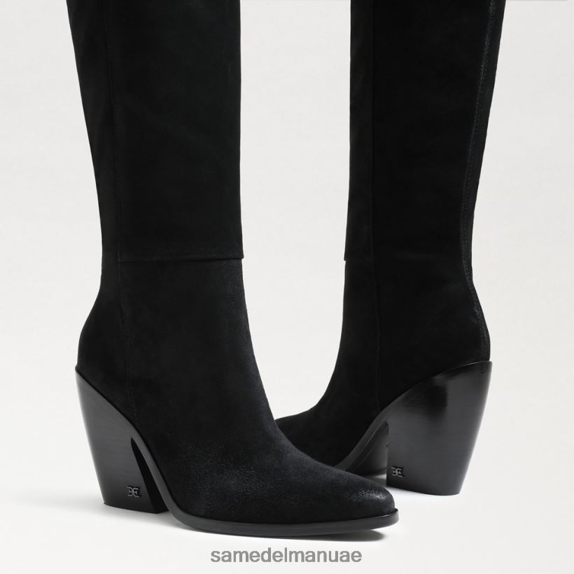 جلد الغزال الأسود أحذية Sam Edelman نحيف حذاء أنابيل عالي الركبة 246L6T859