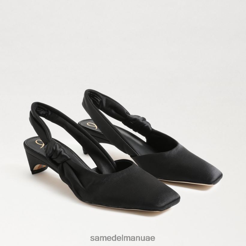 الساتان الأسود أحذية Sam Edelman نحيف ميريديث كعب هريرة Slingback 246L6T876