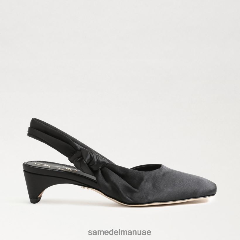 الساتان الأسود أحذية Sam Edelman نحيف ميريديث كعب هريرة Slingback 246L6T876