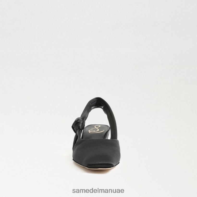 الساتان الأسود أحذية Sam Edelman نحيف ميريديث كعب هريرة Slingback 246L6T876