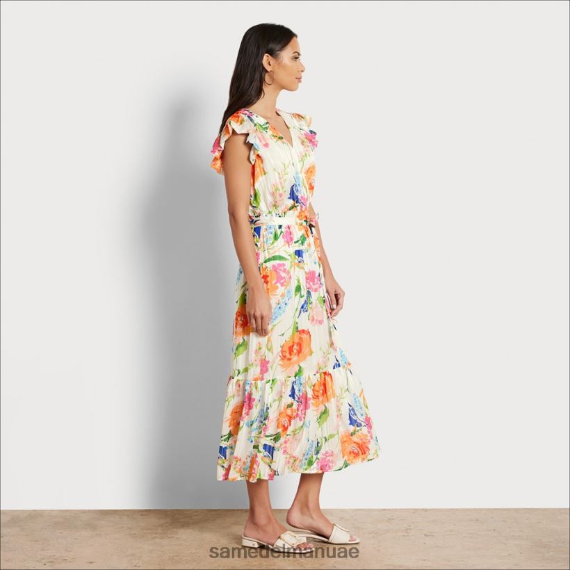 أبيض متعدد ثياب Sam Edelman نحيف فستان ميدي برقبة على شكل حرف V مزين بالزهور 246L6T1085