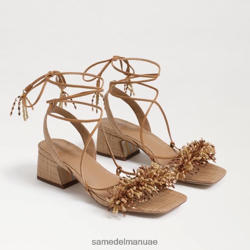 برتقالي تان أحذية Sam Edelman نحيف صندل بكعب عريض مطرز من Walda 246L6T64