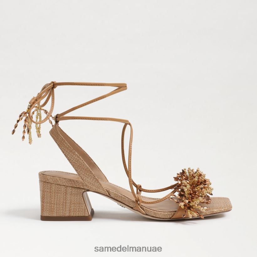 برتقالي تان أحذية Sam Edelman نحيف صندل بكعب عريض مطرز من Walda 246L6T64