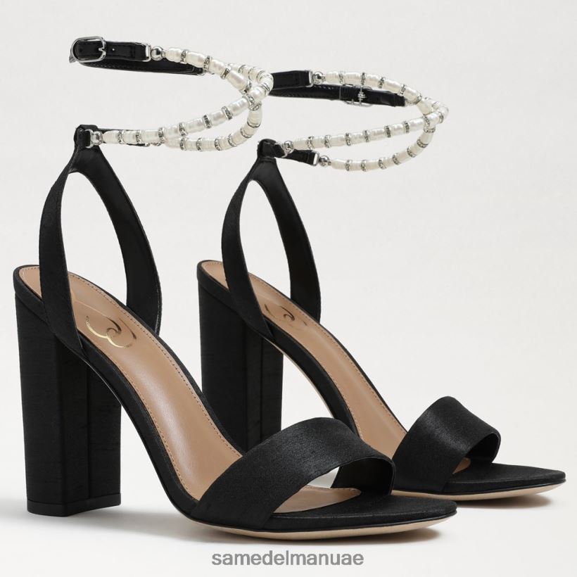 الحرير الأسود أحذية Sam Edelman نحيف صندل بكعب عريض من yanelli 246L6T855